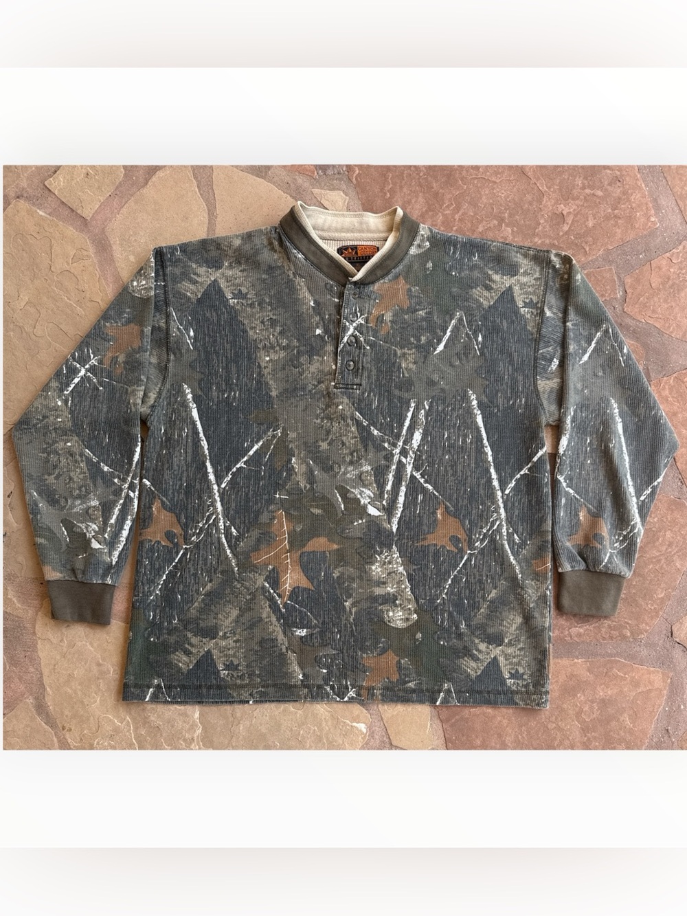 Vintage Canyon Guide Outfitters Realtree Camo Thermal Henley XL Waffle Shirt